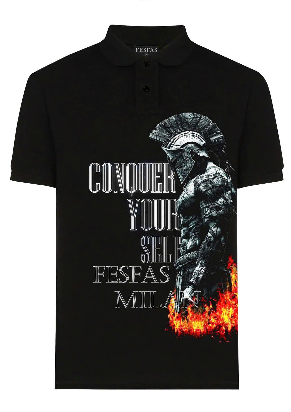 FesFas Spartan Warrior-print Polo Shirt | Black