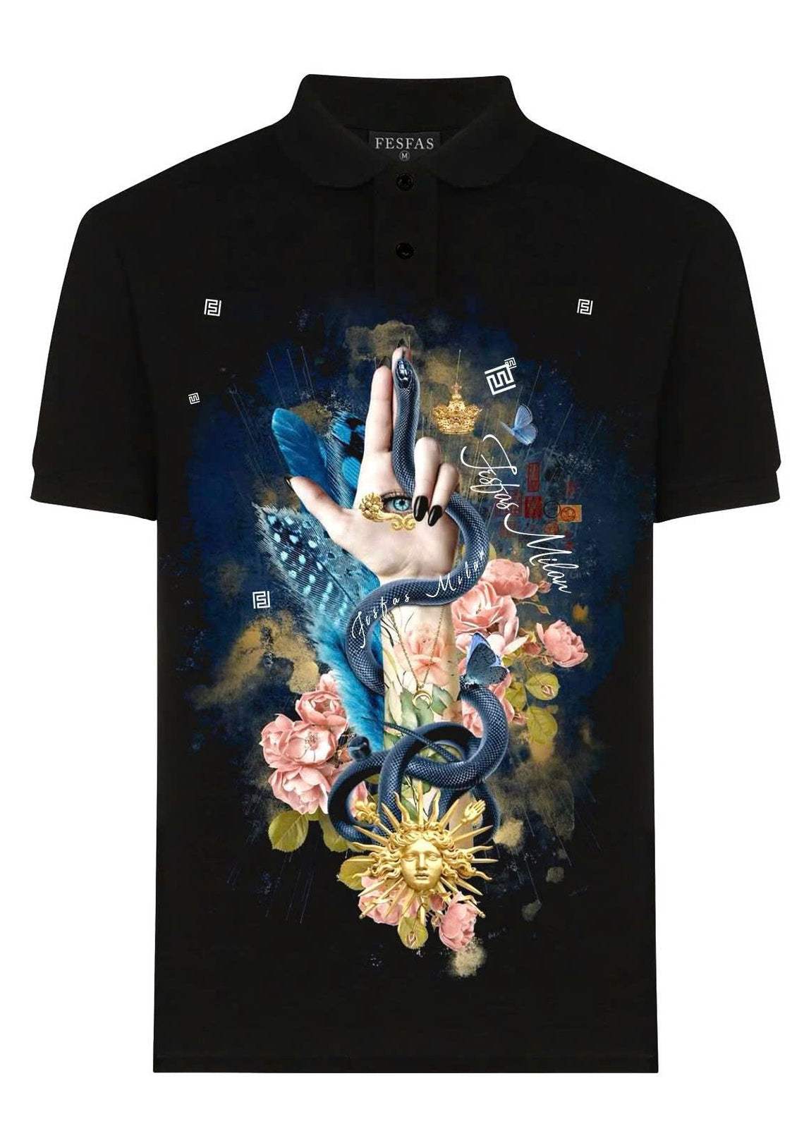 FesFas Tattoo-print Polo Shirt | Black