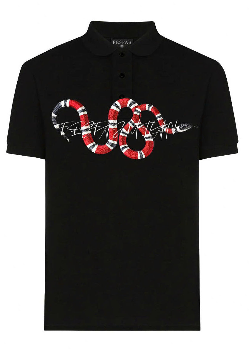 FesFas Snake-print Polo Shirt | Black