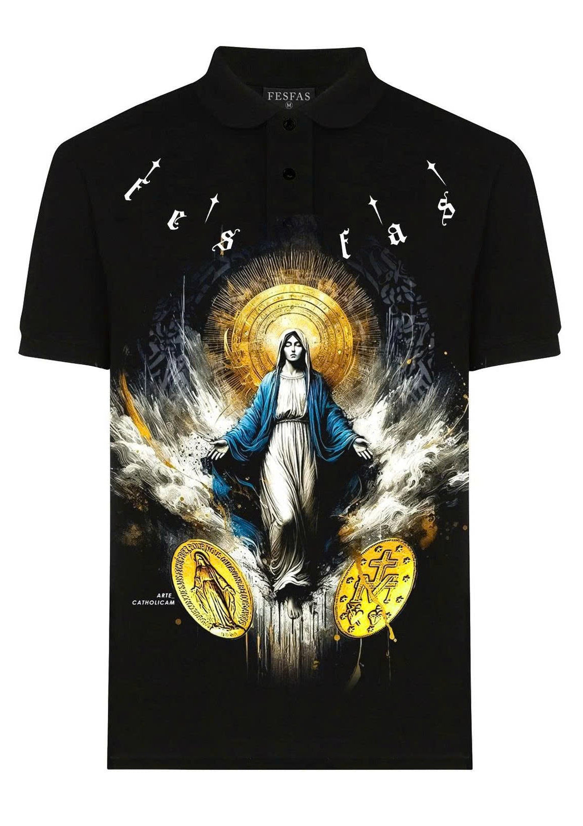 FesFas God-print Polo Shirt | Black
