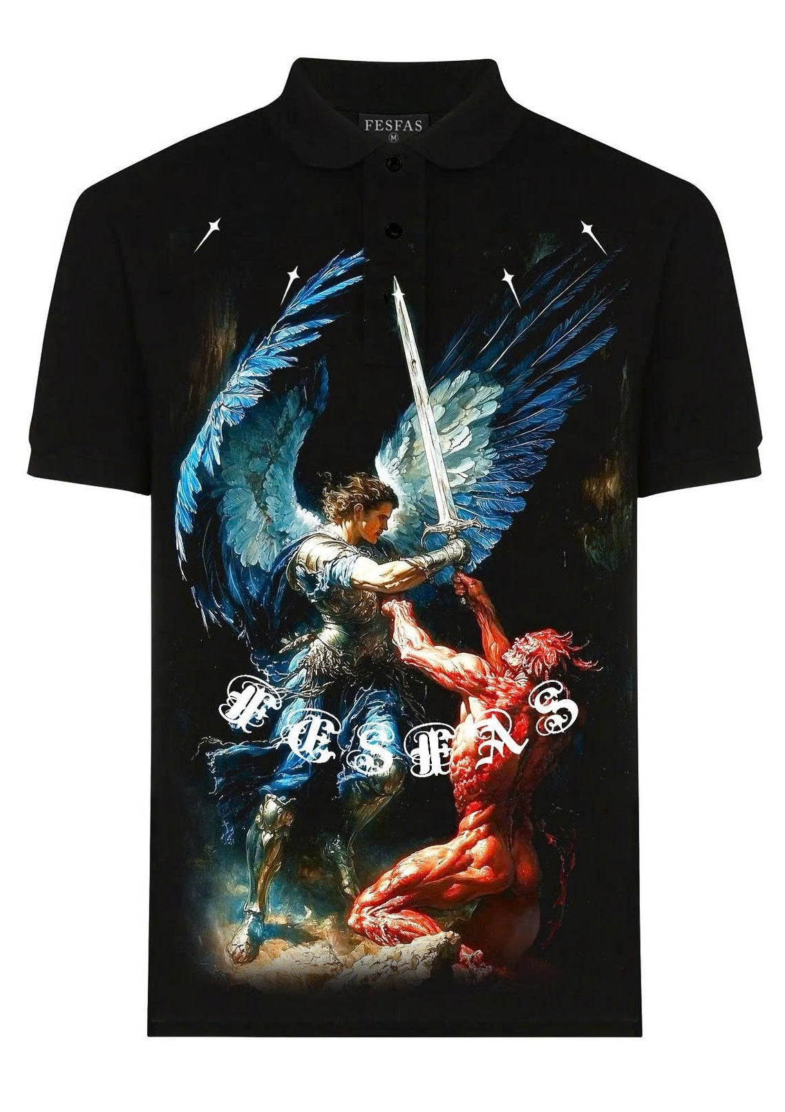 FesFas Angel-print Polo Shirt | Black