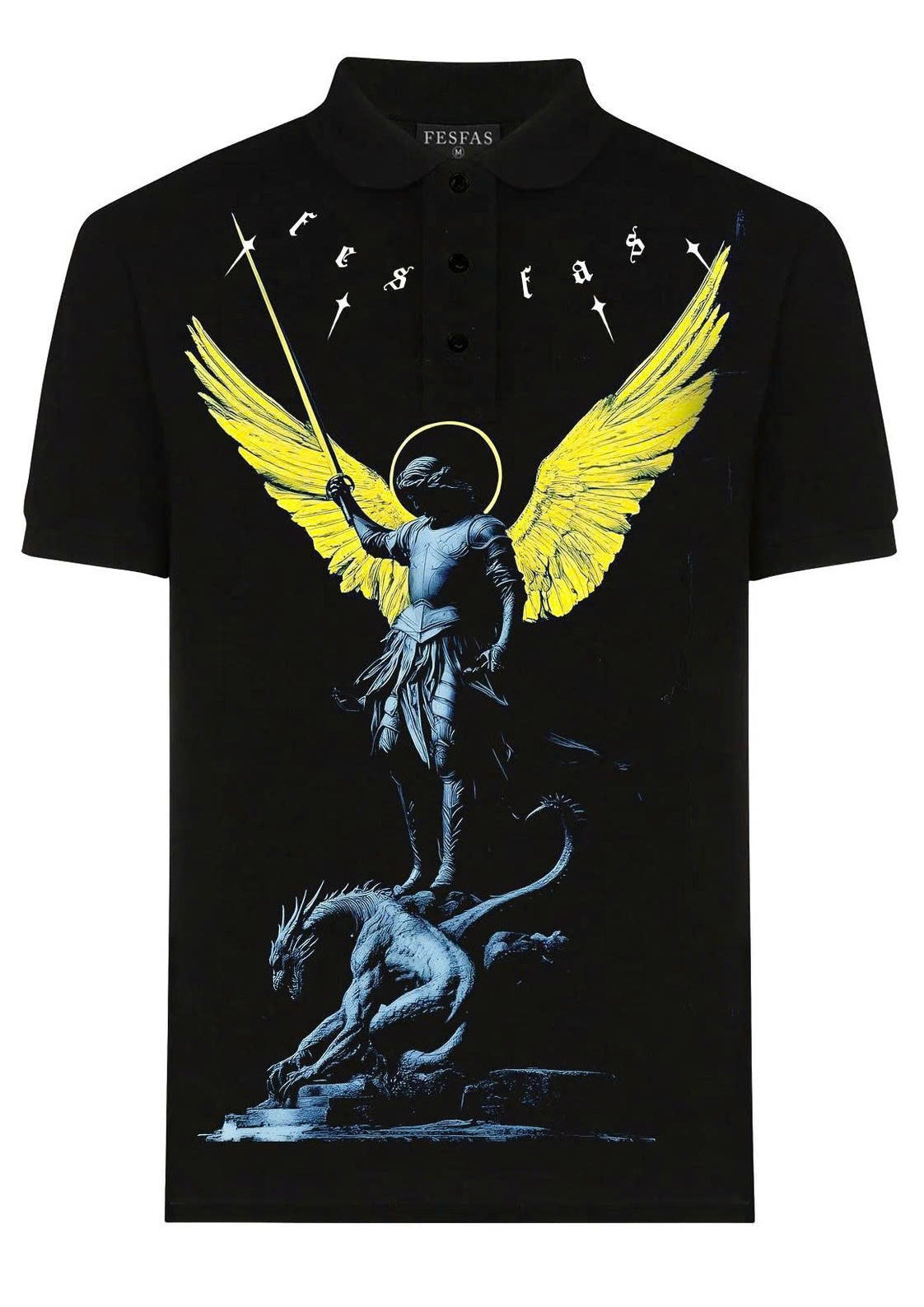 FesFas Angel-print Polo Shirt | Black