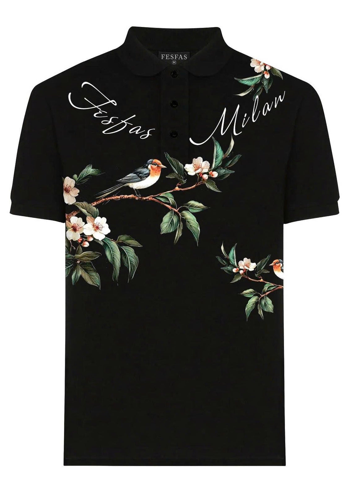 FesFas Floral Bird-print Polo Shirt | Black