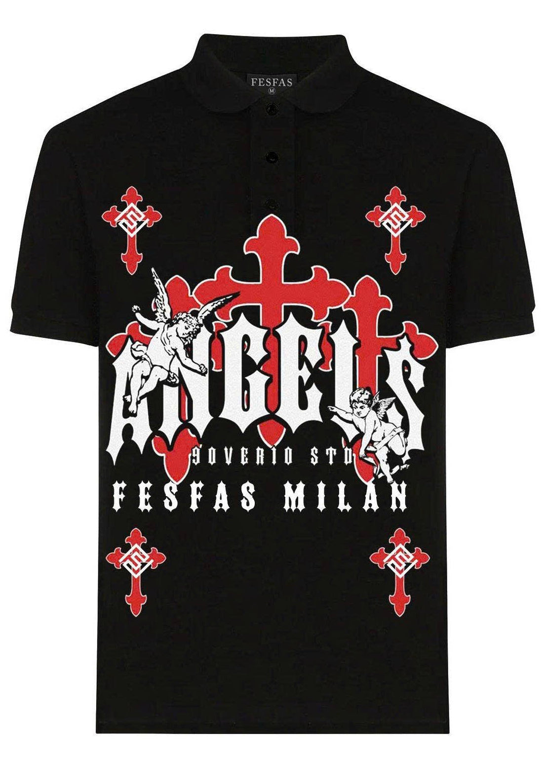 FesFas Angel-print Polo Shirt | Black