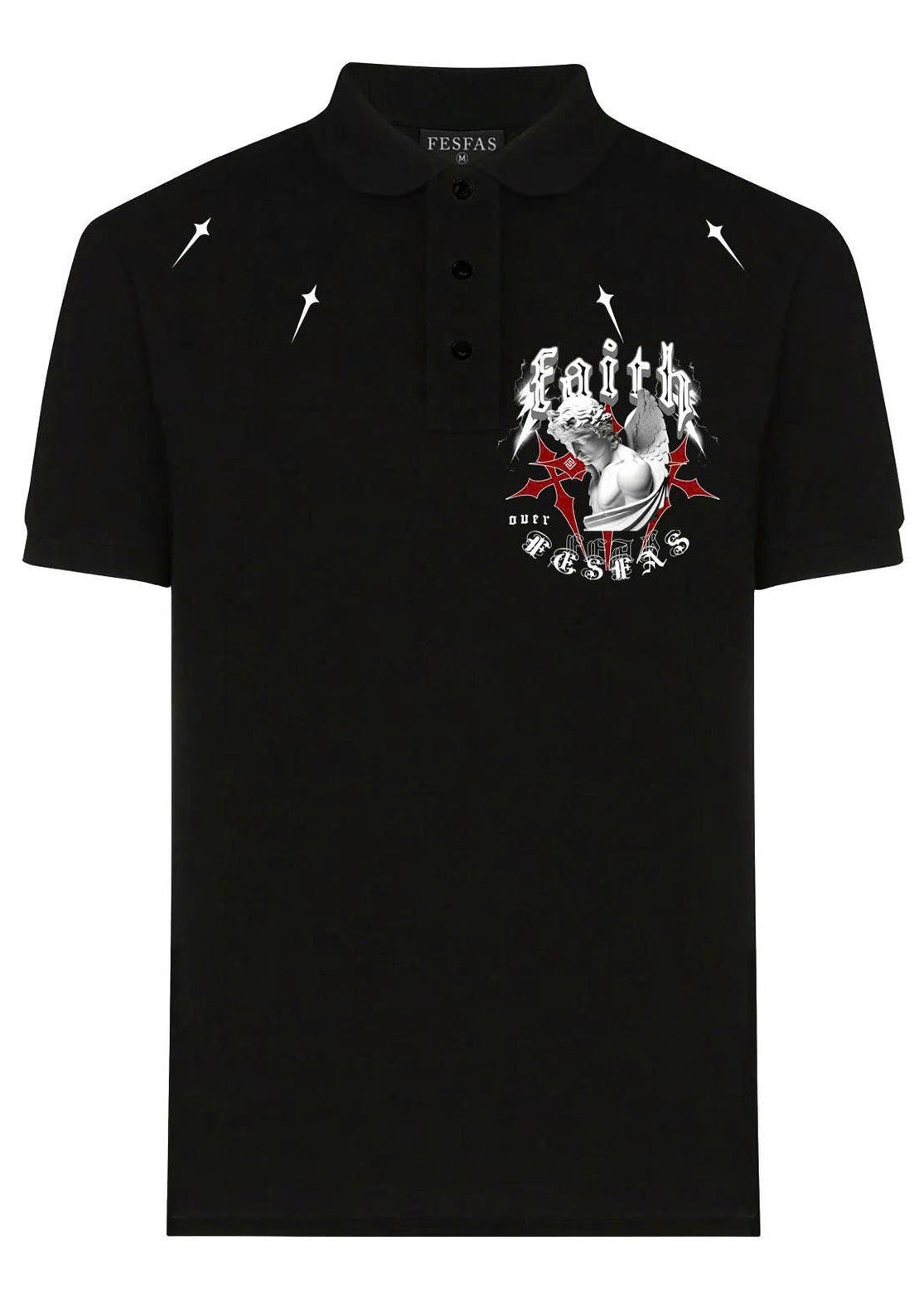 FesFas Angel-print Polo Shirt | Black