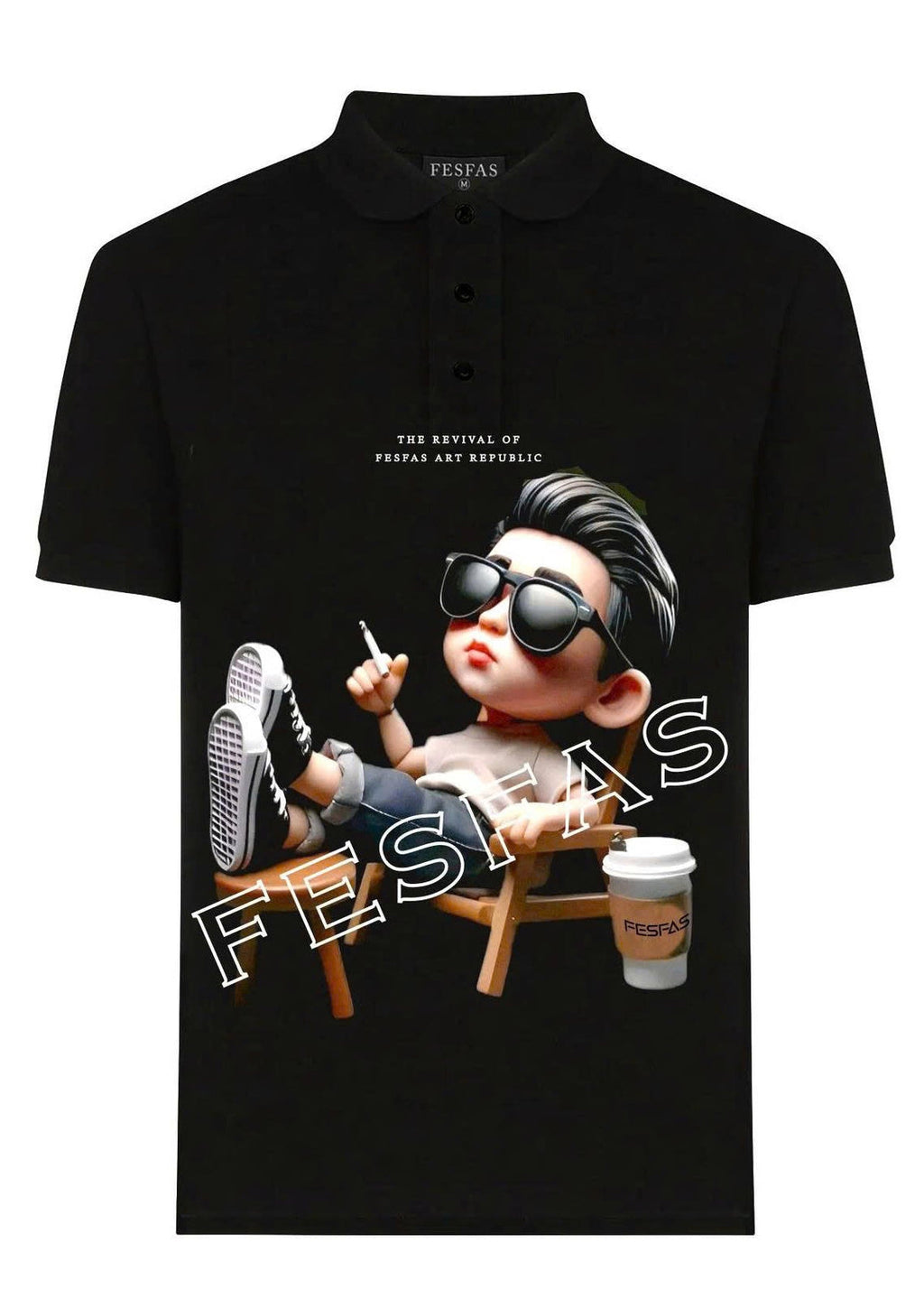 FesFas Boy-print Polo Shirt | Black