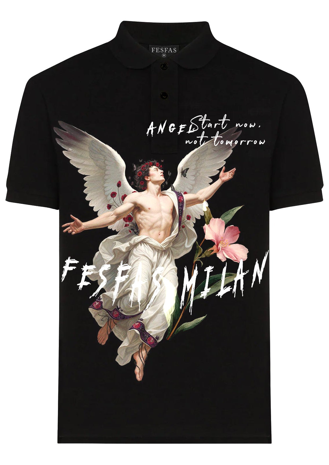 FesFas angel-print Polo Shirt | Black