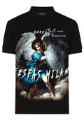 FesFas angel-print Polo Shirt | Black