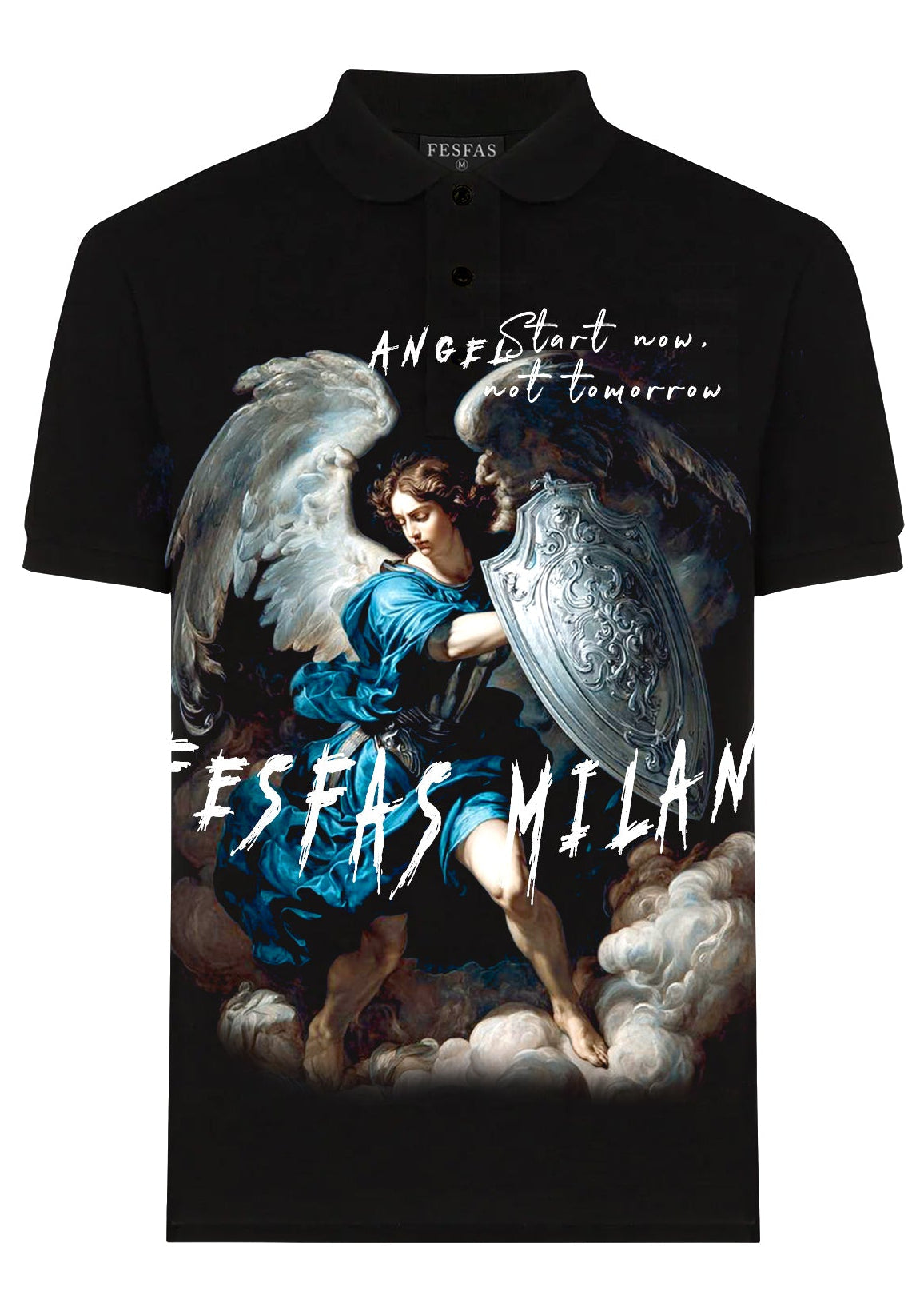 FesFas angel-print Polo Shirt | Black