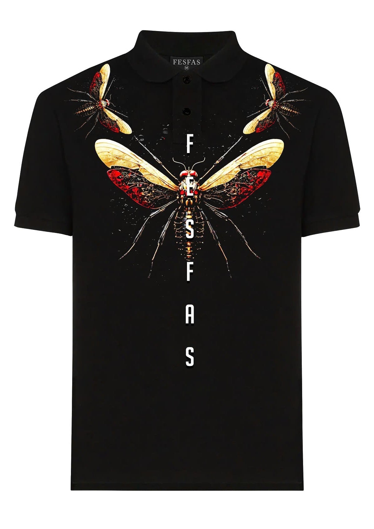FesFas Fly-print Polo Shirt | Black