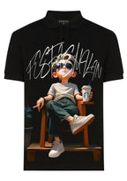 FesFas Relaxed Boy-print Polo Shirt | Black