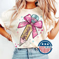 Pencil Bow Teacher Name Custom Shirt, Coquette Bow Teacher Shirt, Back to School Teacher Shirt, First Day School Shirt,...