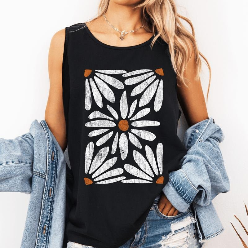 Retro Daisies, Boho, Original Designer Comfort Colors Tank Top, Women's Comfort Colors Tank Top T-Shirts, Hoodie, Sweatshirt
