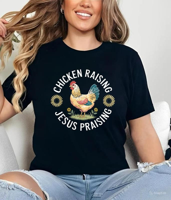 Retro Vintage Chicken Raising & Jesus Praising T-Shirt, Jesus Shirt, For Men, For Women,  Classic Cotton Hoodie, Sweatshirt
