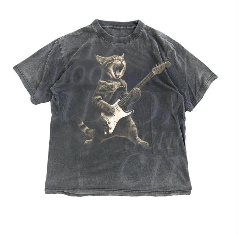 Rock Cat Playing Guitar Vintage Shirt, Retro Funny Guitar Cat T-Shirt, Cat Lovers, Rock Lovers Gift, Funny Gift, Rocker...