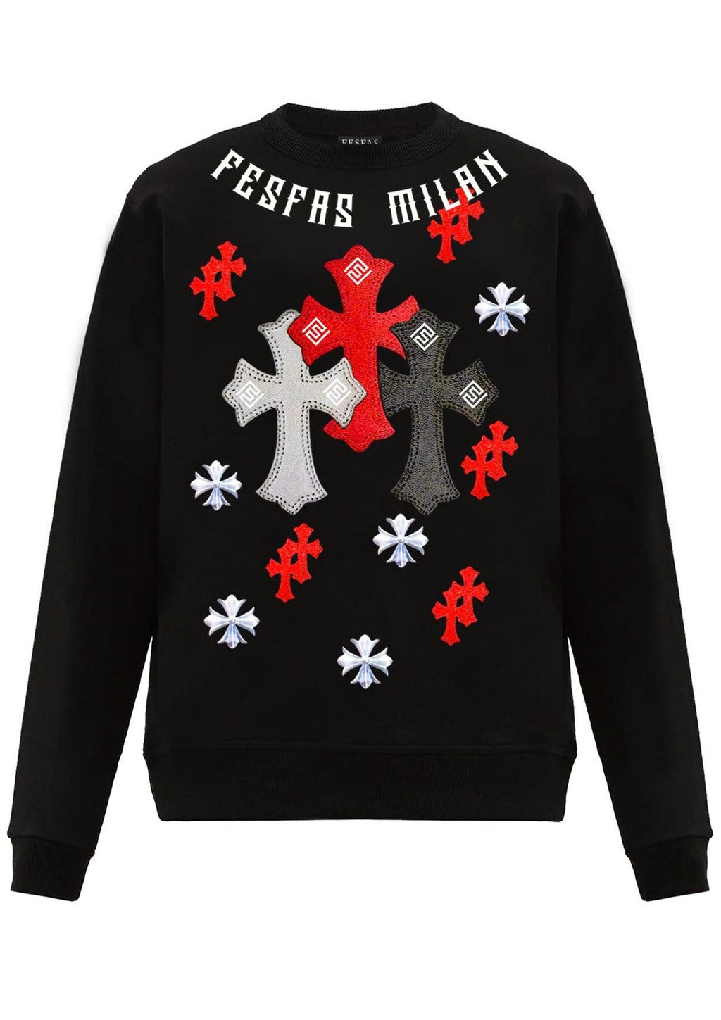 FesFas Cross-print Sweatshirt Set | Black
