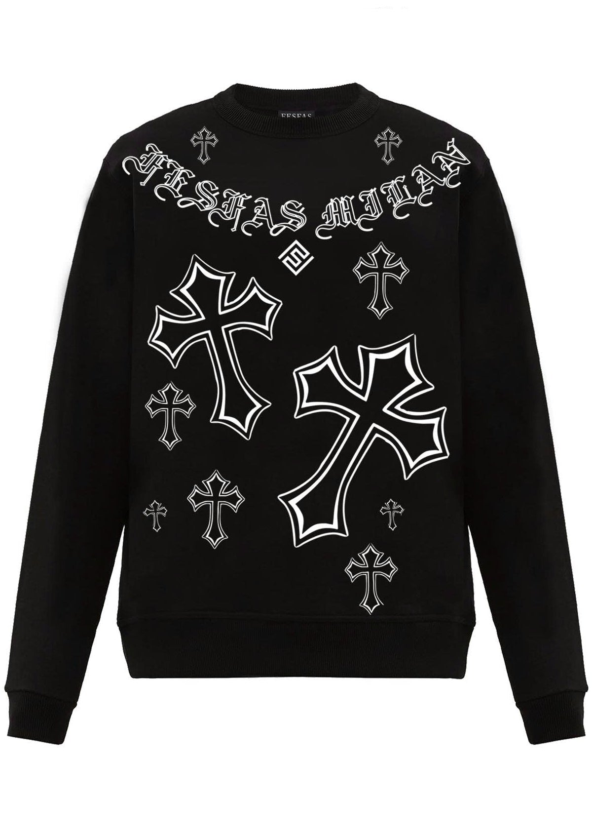 FesFas Cross-print Sweatshirt Set | Black