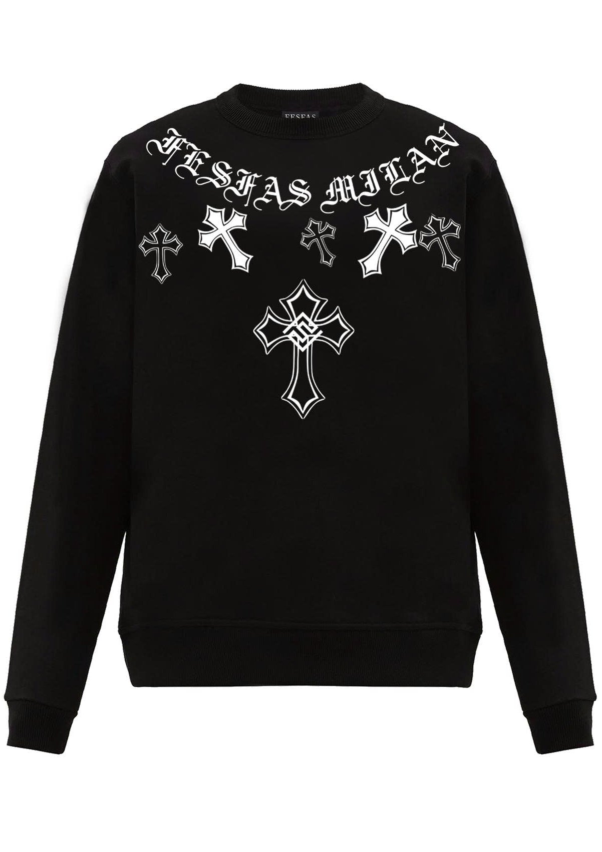 FesFas Cross-print Sweatshirt Set | Black