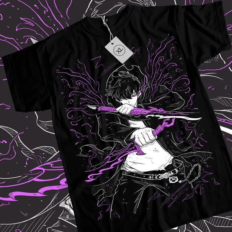 Solo Leveling T-Shirt S-4XL Sung Jinwoo New Anime Manga Black Shirt Tee Tshirt S-4XL Hoodie, Sweatshirt | GrindPrints.com