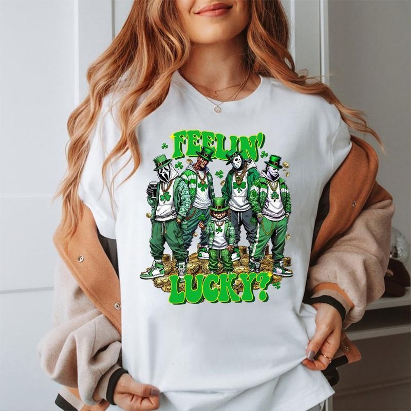 St. Patrick Day Horror Crew Shirt, Feelin Lucky Horror Shirt, Trending Graphic Tee, Funny Shirt, Trending Shirt For...