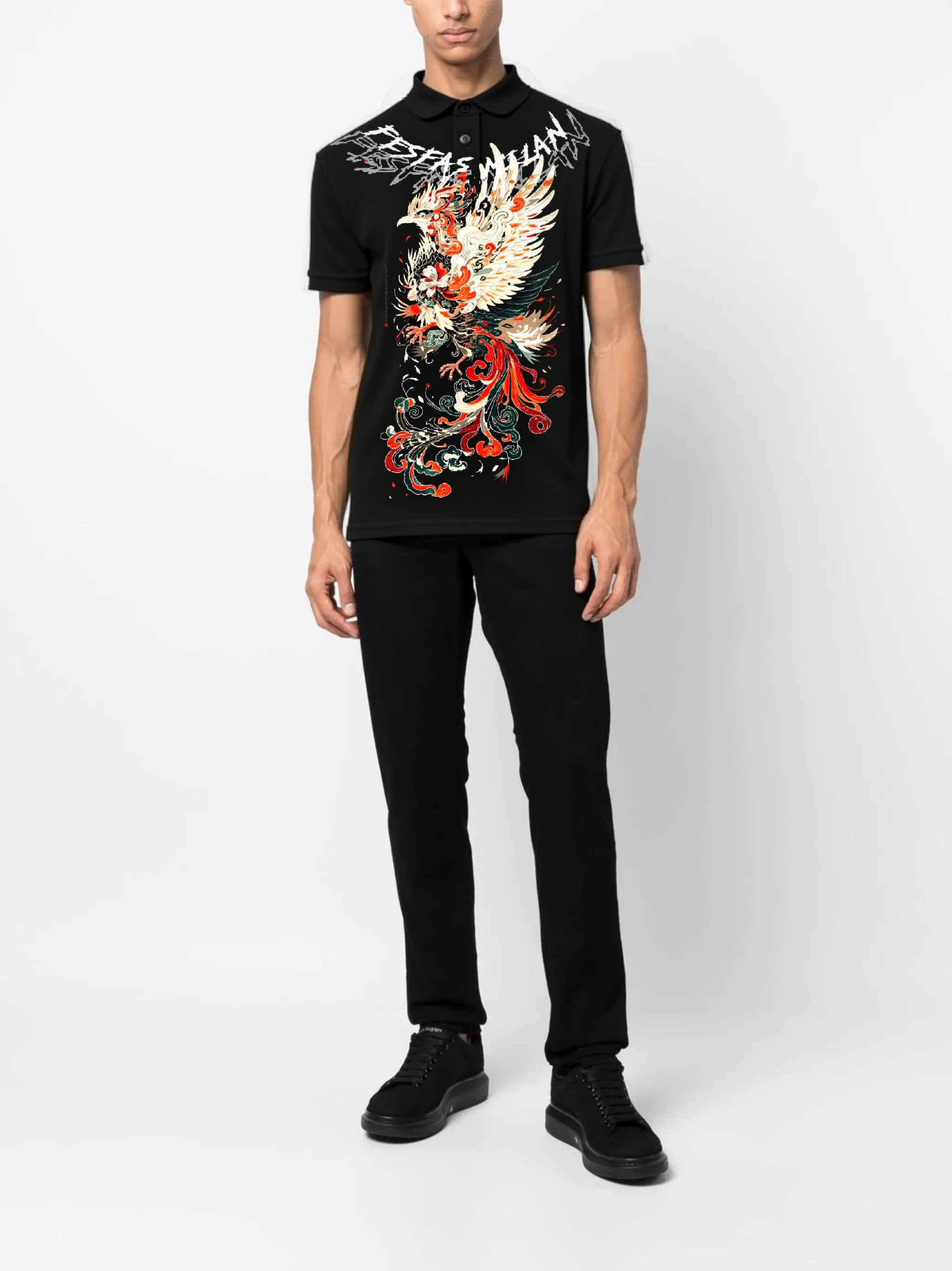 FesFas phoenix-print Polo Shirt | Black