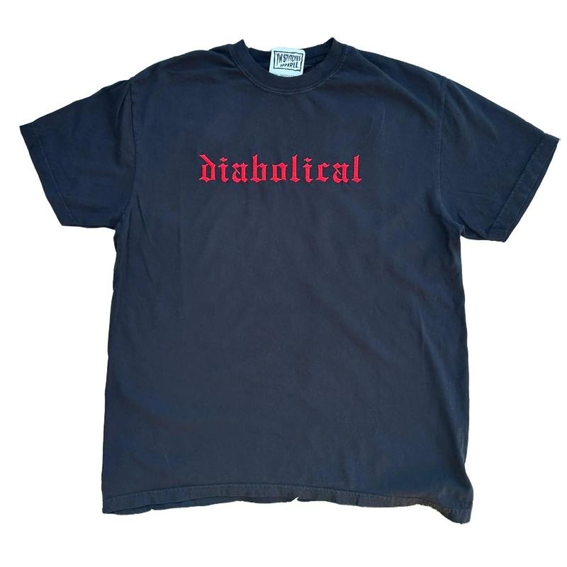 T-shirt Diabolical Embroidered Comfort Color TEE, Alt Fashion, Alternative Hoodie, Sweatshirt | GrindPrints.com
