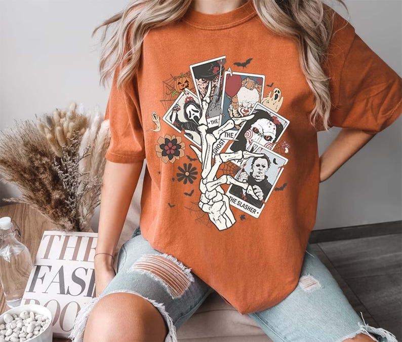The Ghost, Haunted Shirt, The Slasher, Horror Movie Tarot Card T-Shirts, Trick or Treat Sweatshirt, Horror Costume Spooky...
