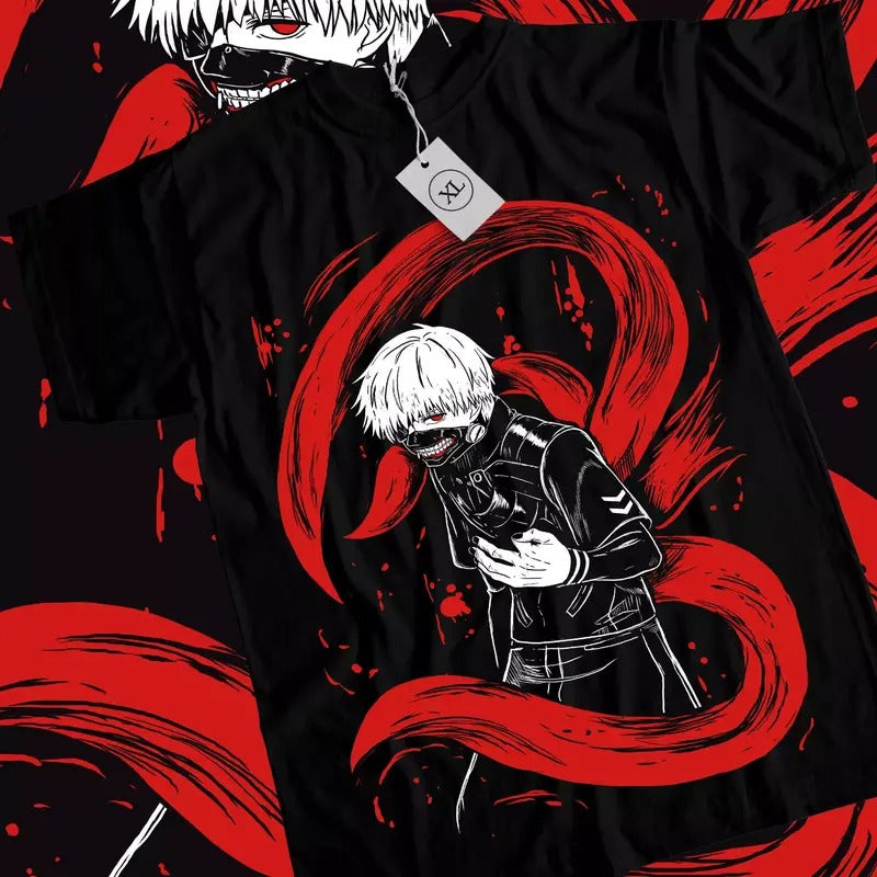 Tokyo Ghoul T-Shirt Ken Kaneki Manga Strip Horror Anime Black Shirt Tee All Size Hoodie, Sweatshirt | GrindPrints.com