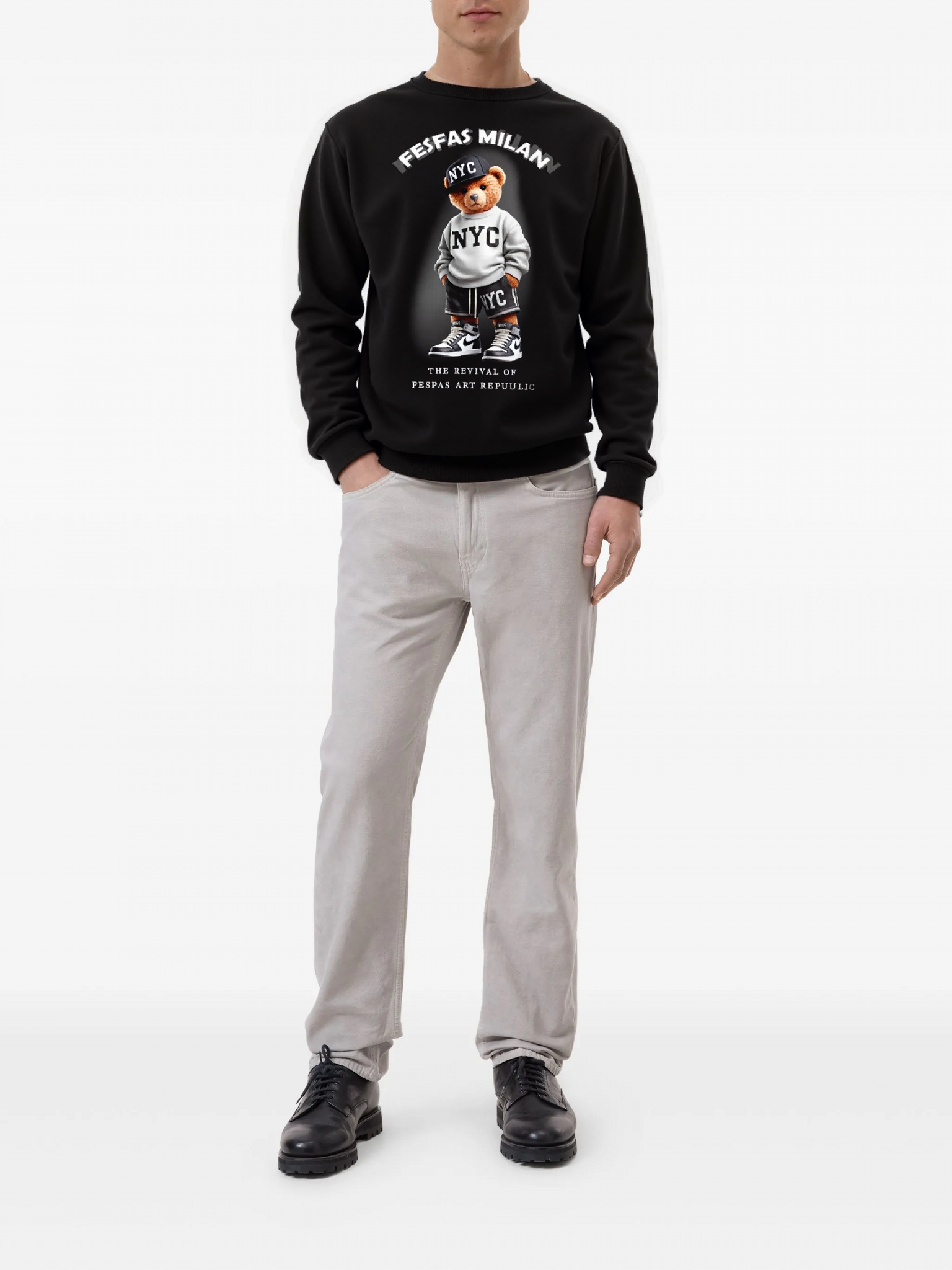 FesFas Bear-print Sweatshirt Set | Black