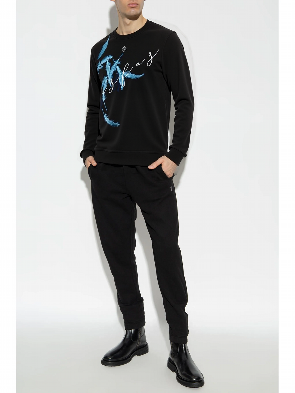 FesFas Feathers-print Sweatshirt Set | Black