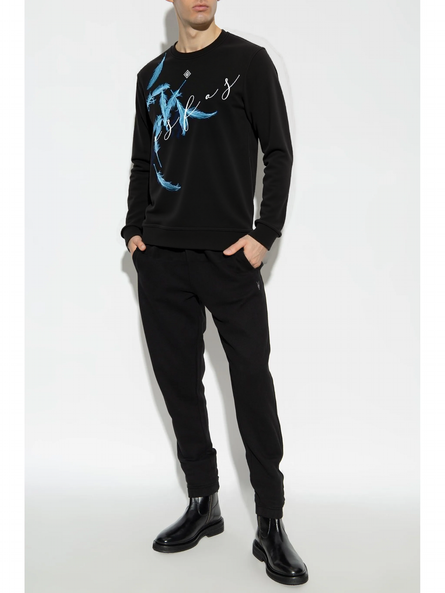 FesFas Feathers-print Sweatshirt Set | Black