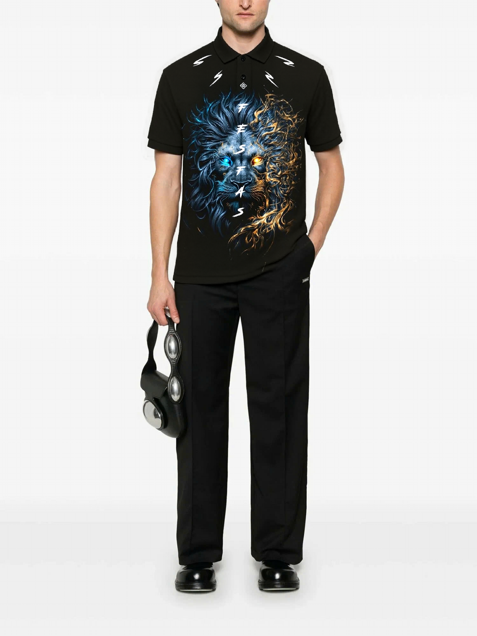 FesFas Lion-print Polo Shirt | Black