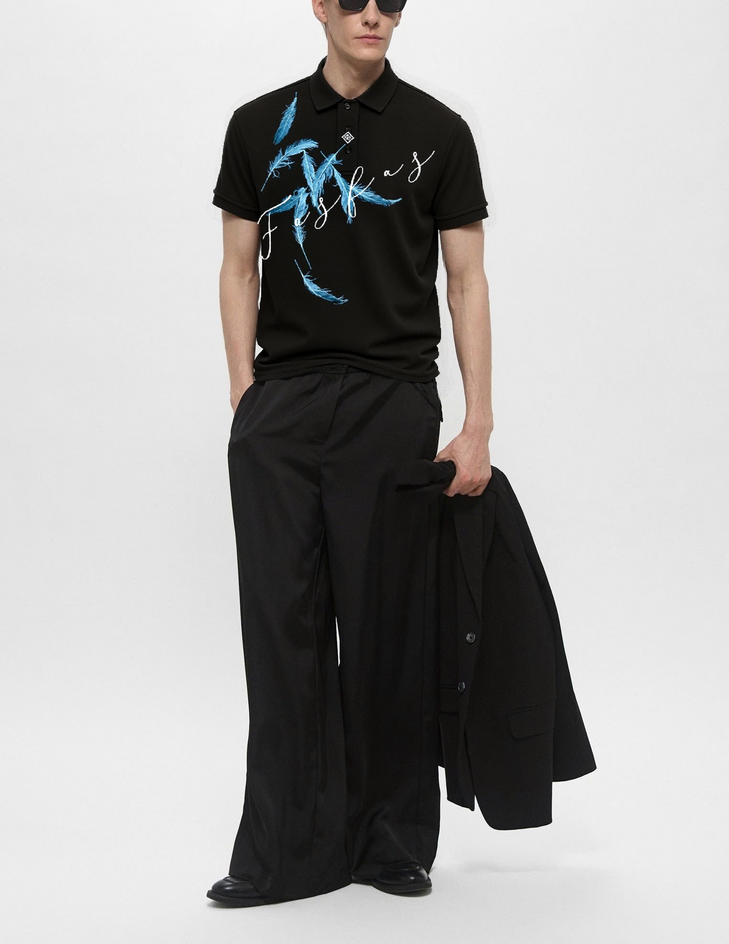 FesFas Feather-print Polo Shirt | Black