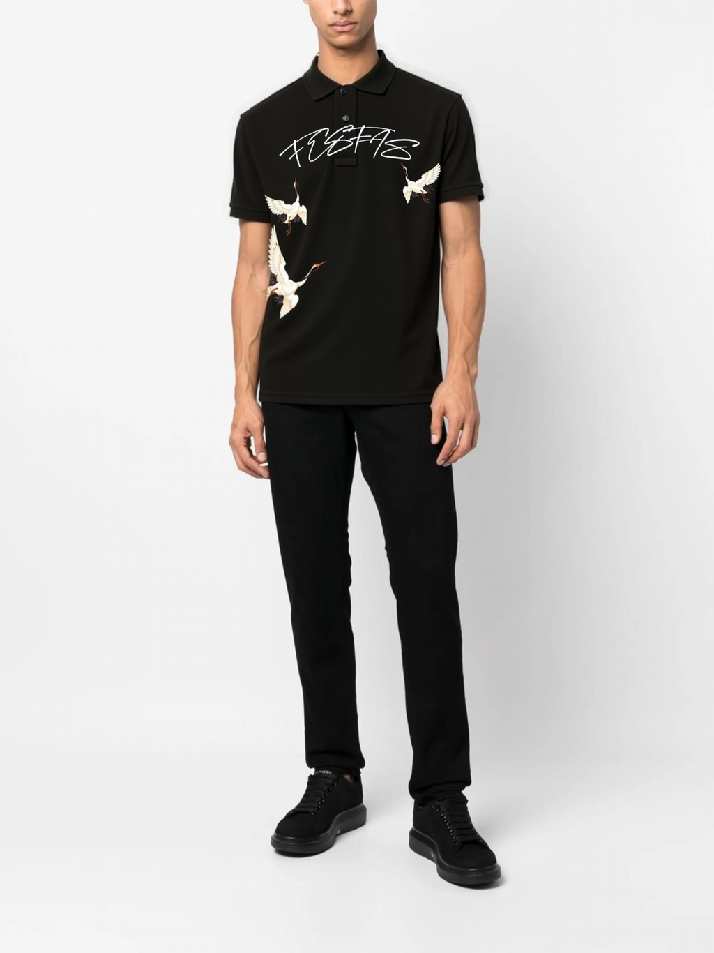 FesFas Crane-print Polo Shirt | Black