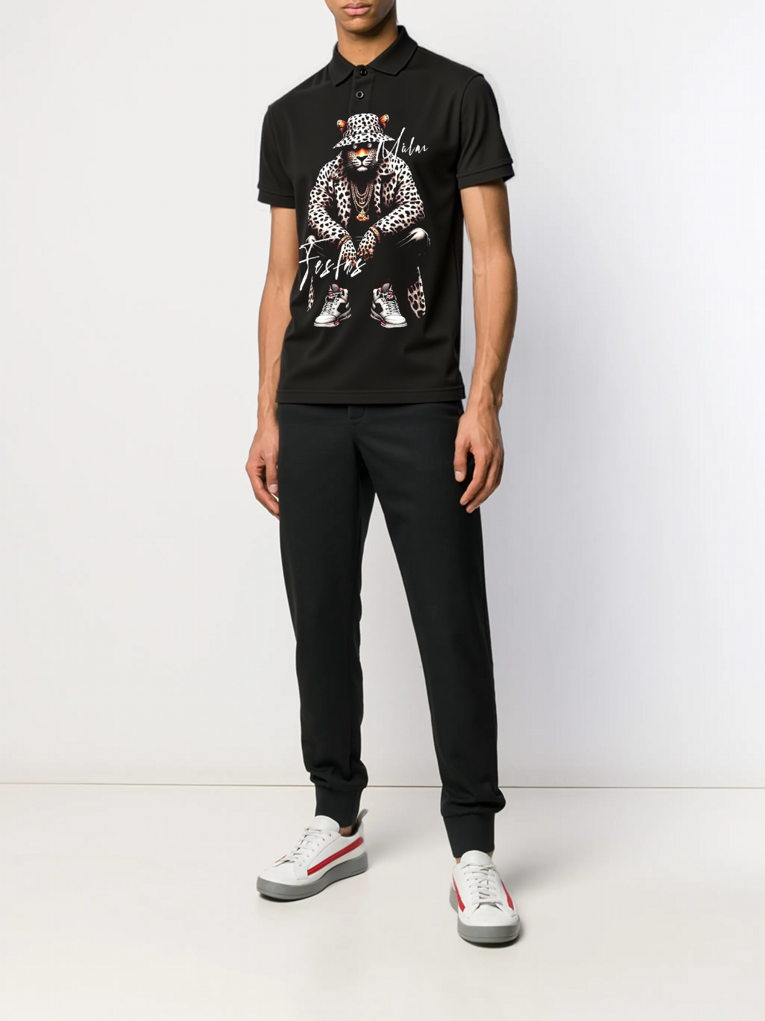 FesFas Leopard-print Polo Shirt | Black