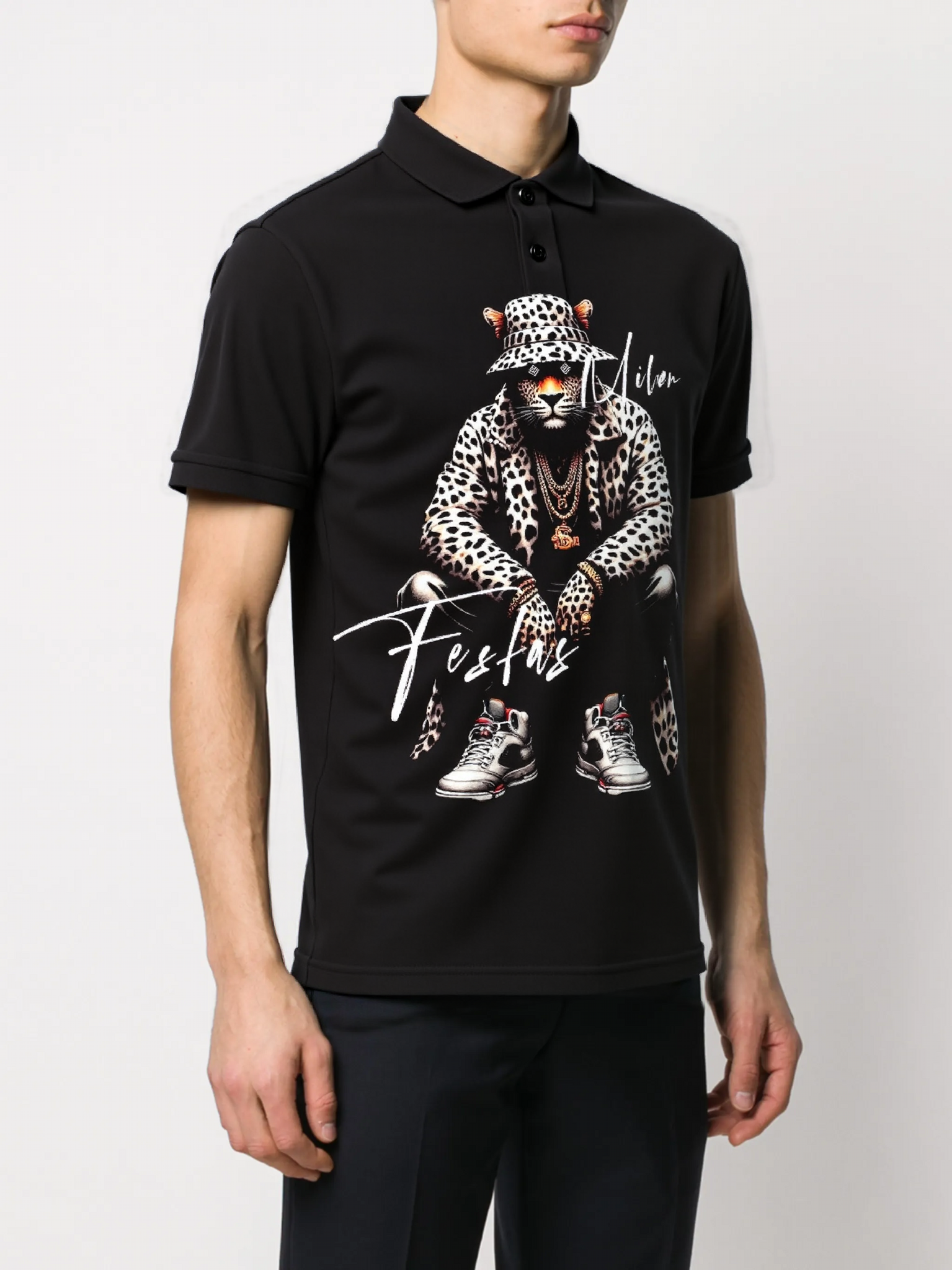 FesFas Leopard-print Polo Shirt | Black