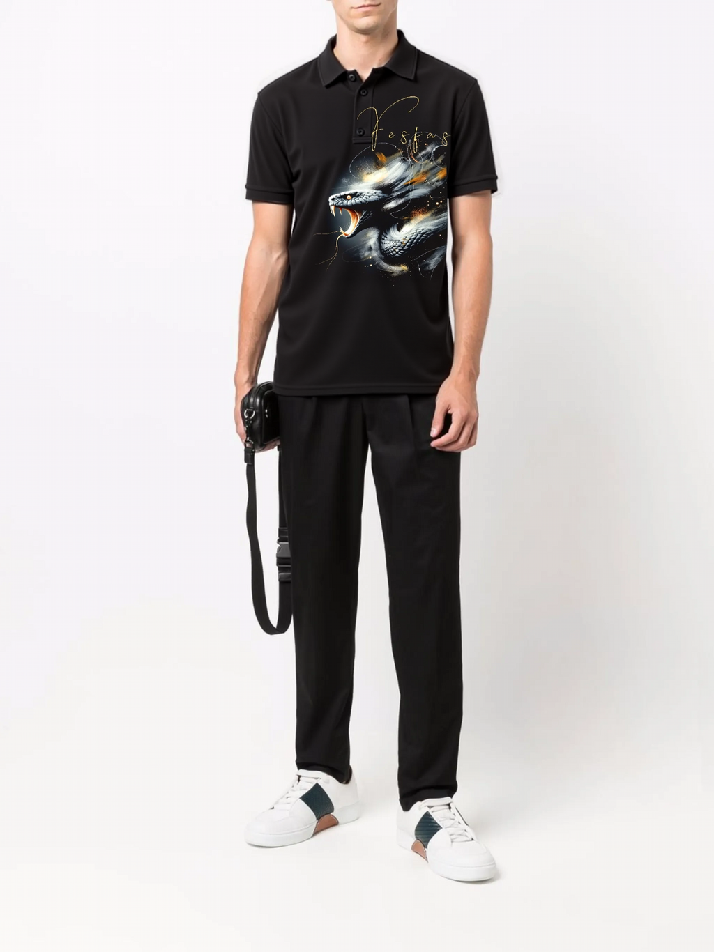 FesFas King Cobra-print Polo Shirt | Black