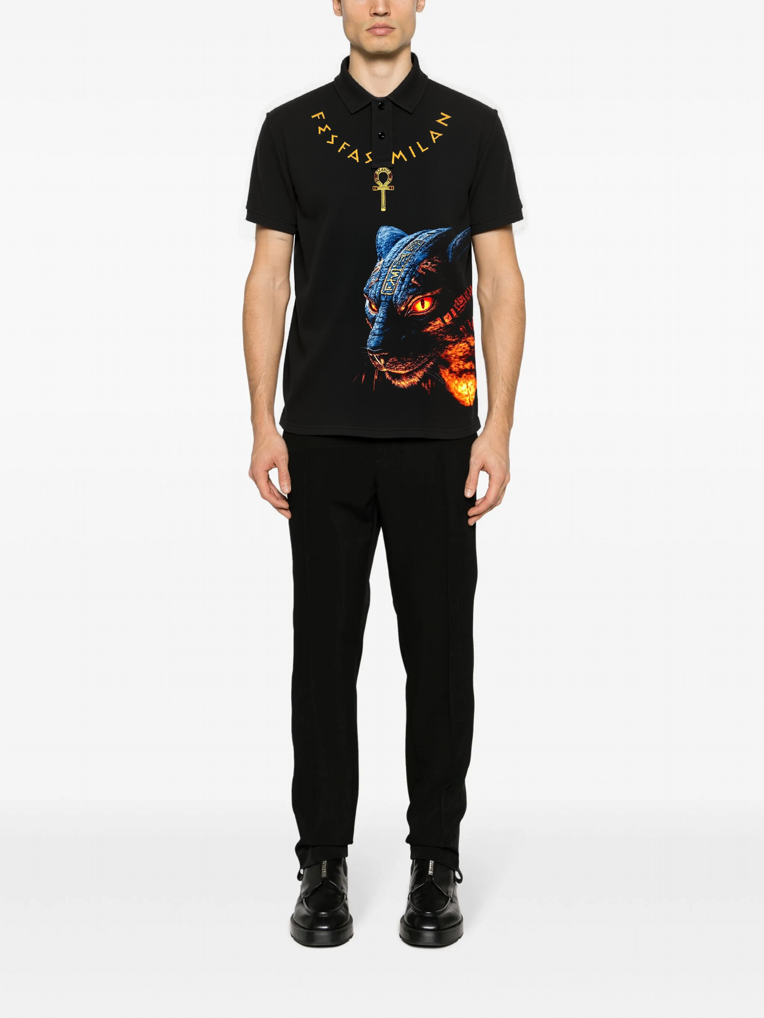 FesFas Panther-print Polo Shirt | Black