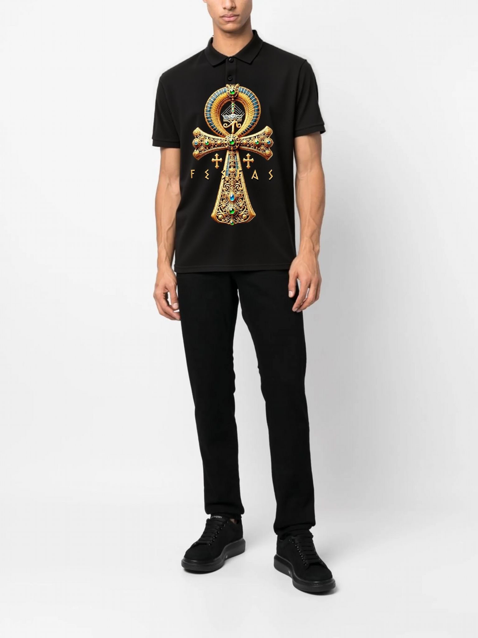 FesFas Ankh-print Polo Shirt | Black