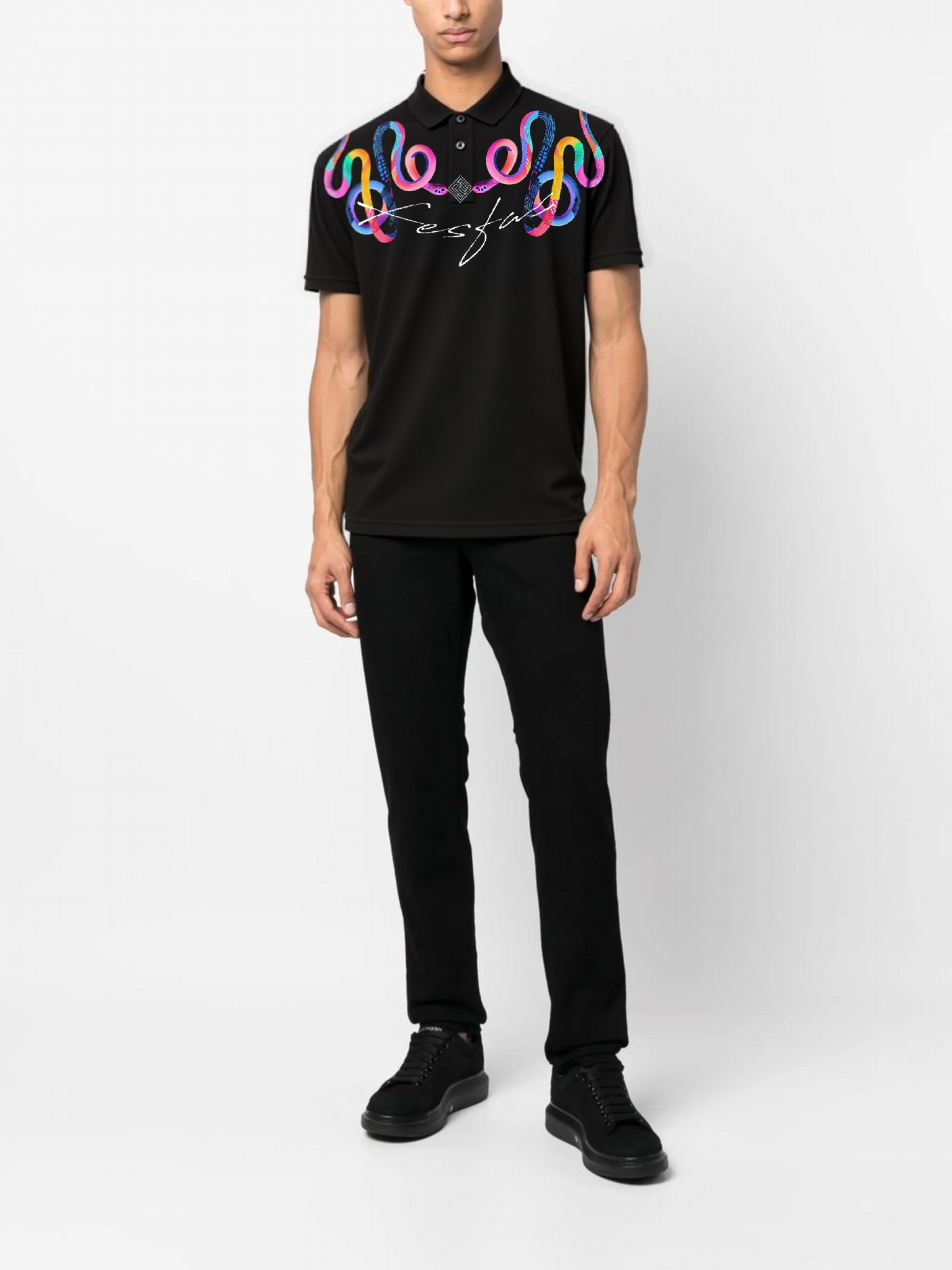 FesFas Snake-print Polo Shirt | Black