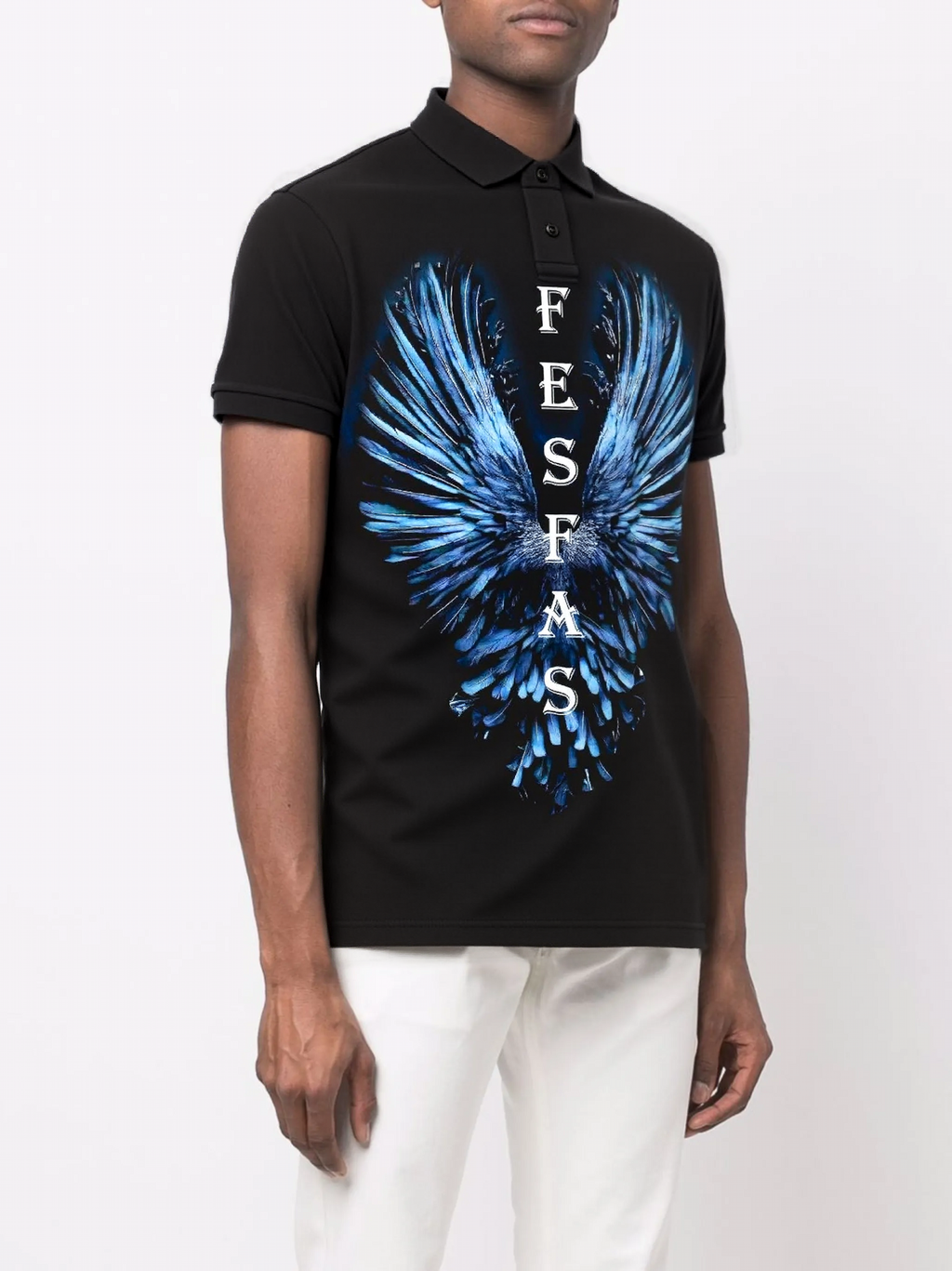 FesFas Feather-print Polo Shirt | Black