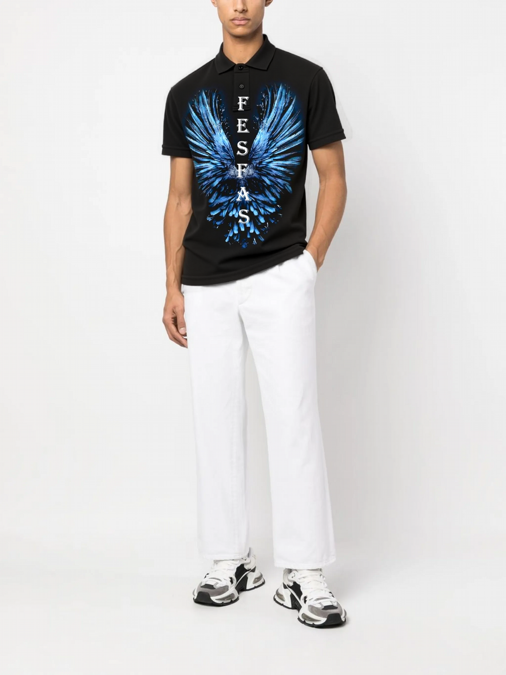 FesFas Feather-print Polo Shirt | Black