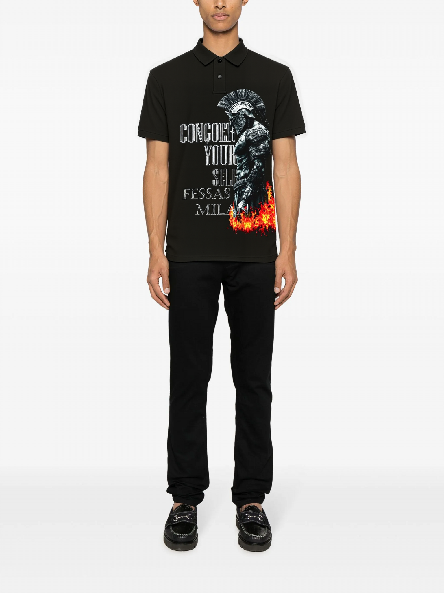 FesFas Spartan Warrior-print Polo Shirt | Black