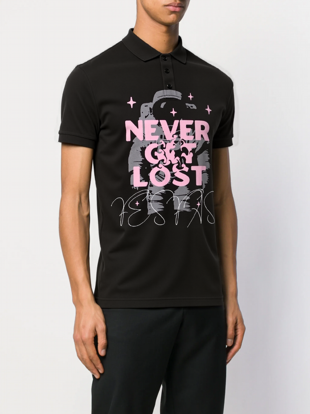 FesFas "Never Get Lost"-print Polo Shirt | Black