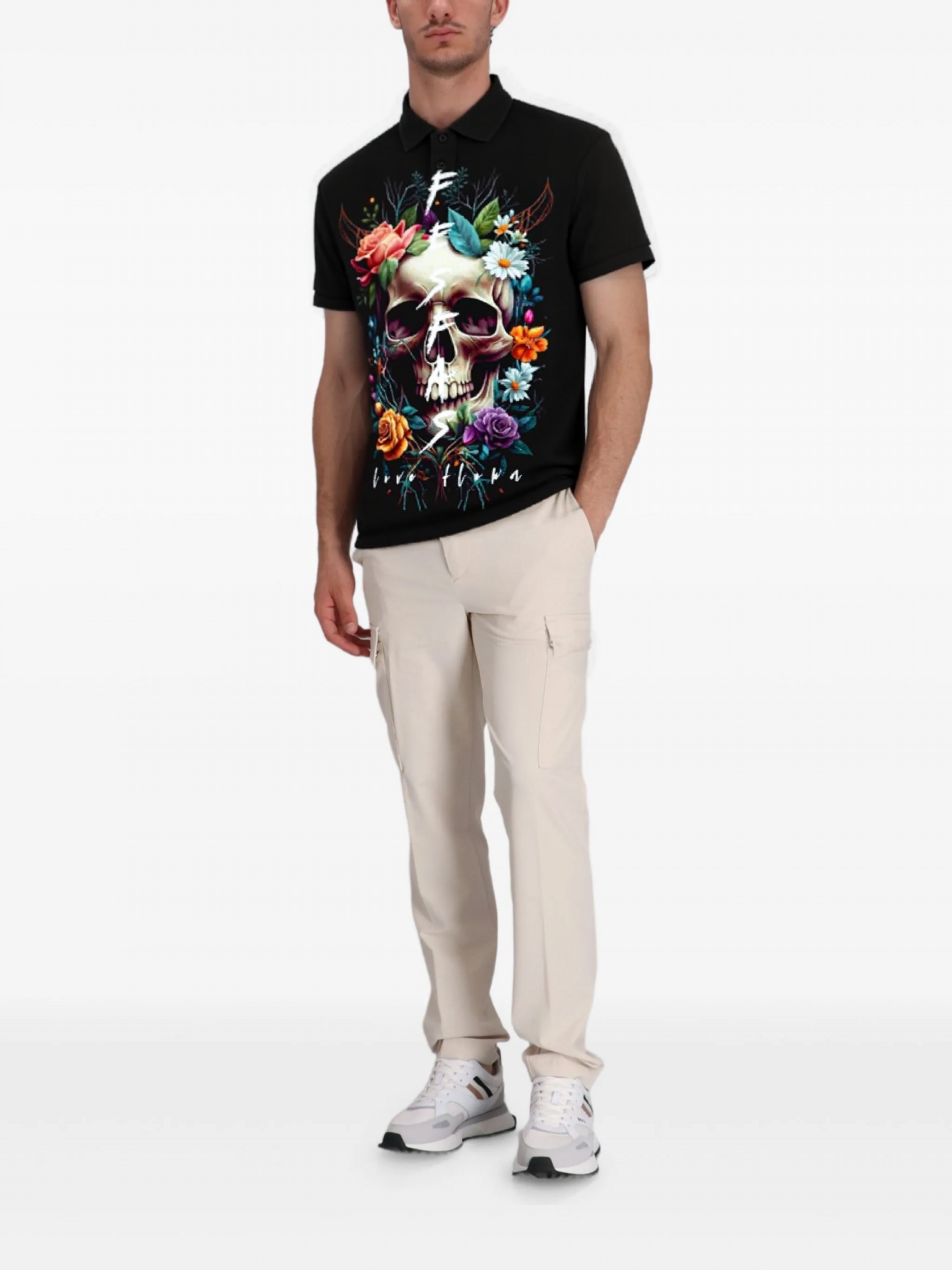 FesFas Floral-print Polo Shirt | Black