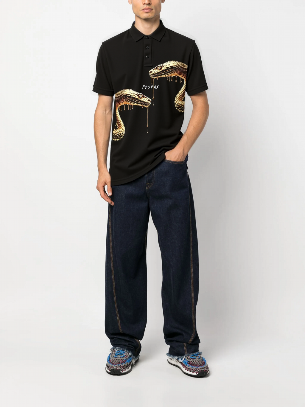 FesFas Snake-print Polo Shirt | Black