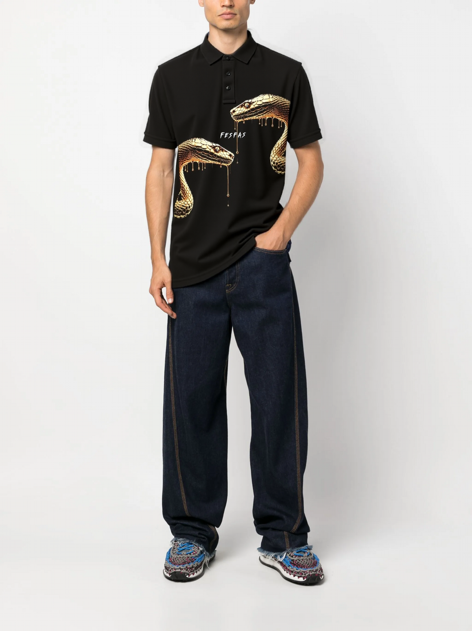FesFas Snake-print Polo Shirt | Black