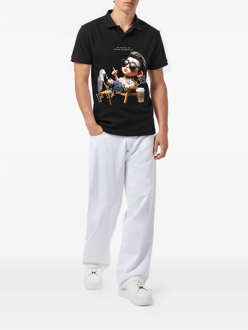FesFas Boy-print Polo Shirt | Black