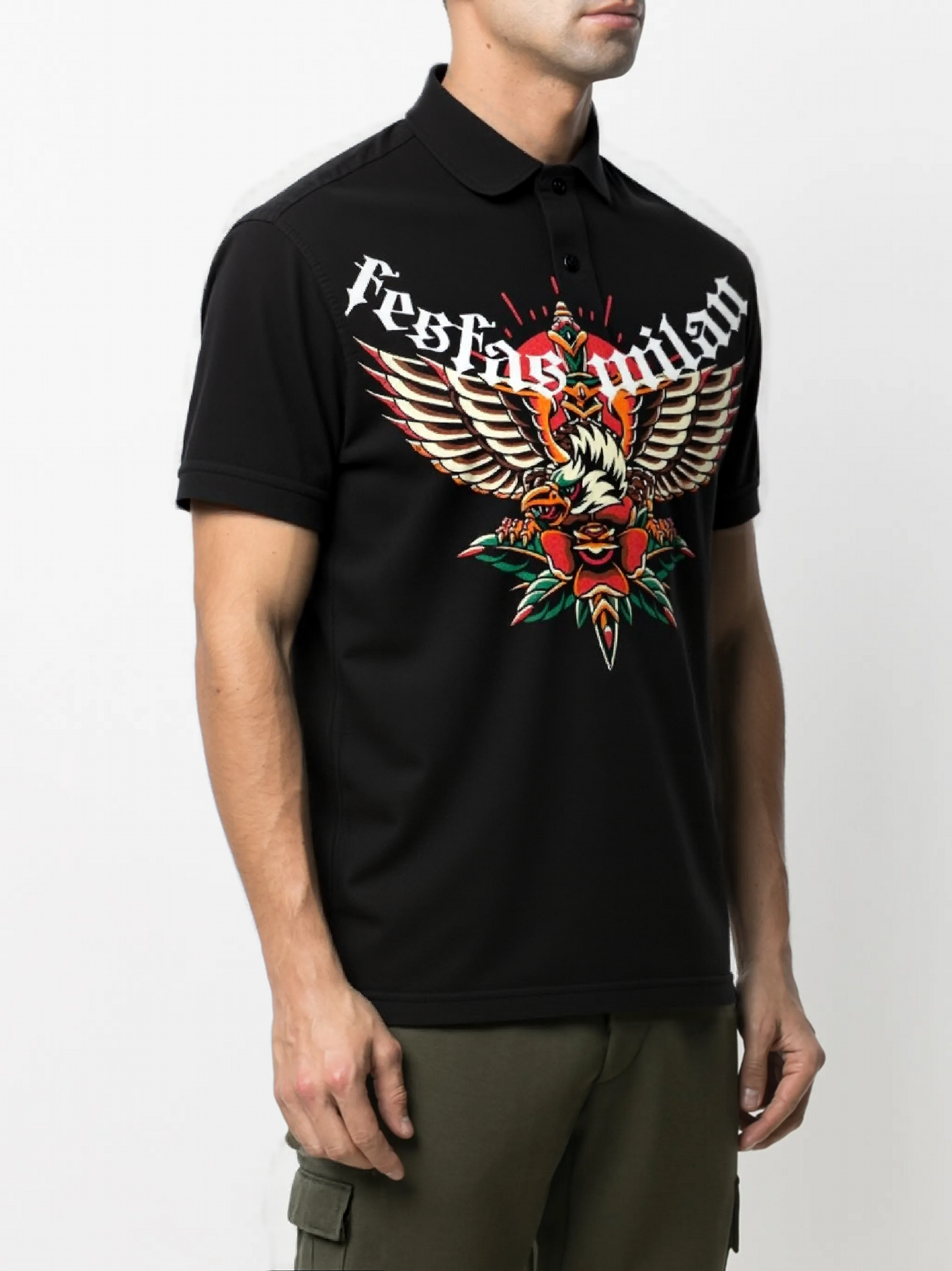 FesFas Eagle-print Polo Shirt | Black
