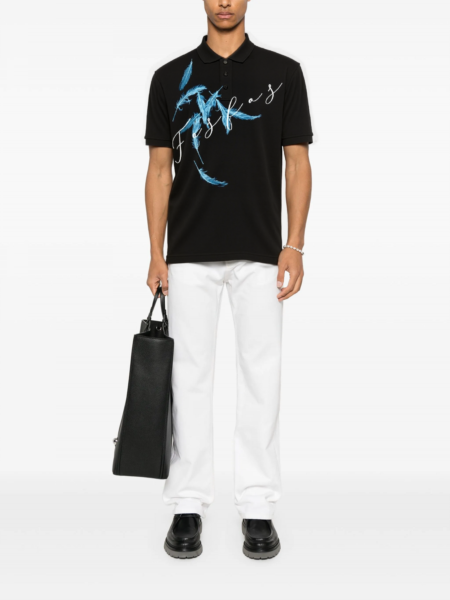 FesFas Feather-print Polo Shirt | Black